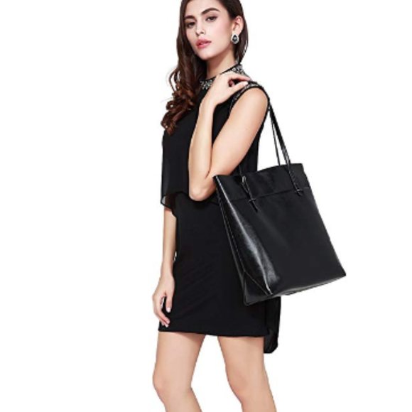 CHRISTMAS  SALE       BLACK  LEATHER  TOTE    $29 - Picture 1 of 10